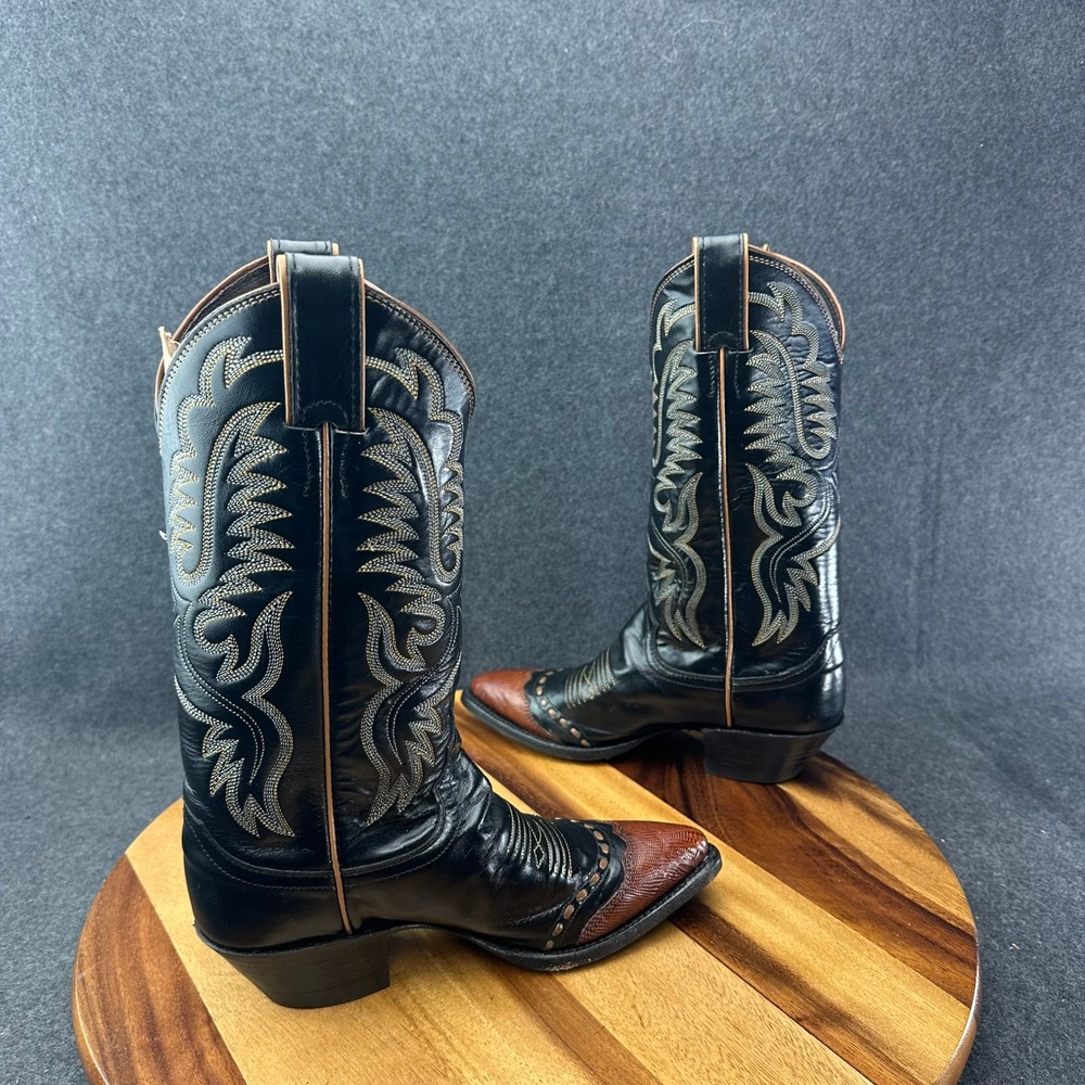 Justin Western Collectors Boots #L4930 Women 4.5B Black Lizard Toe Buckstitch - Picture 7 of 9